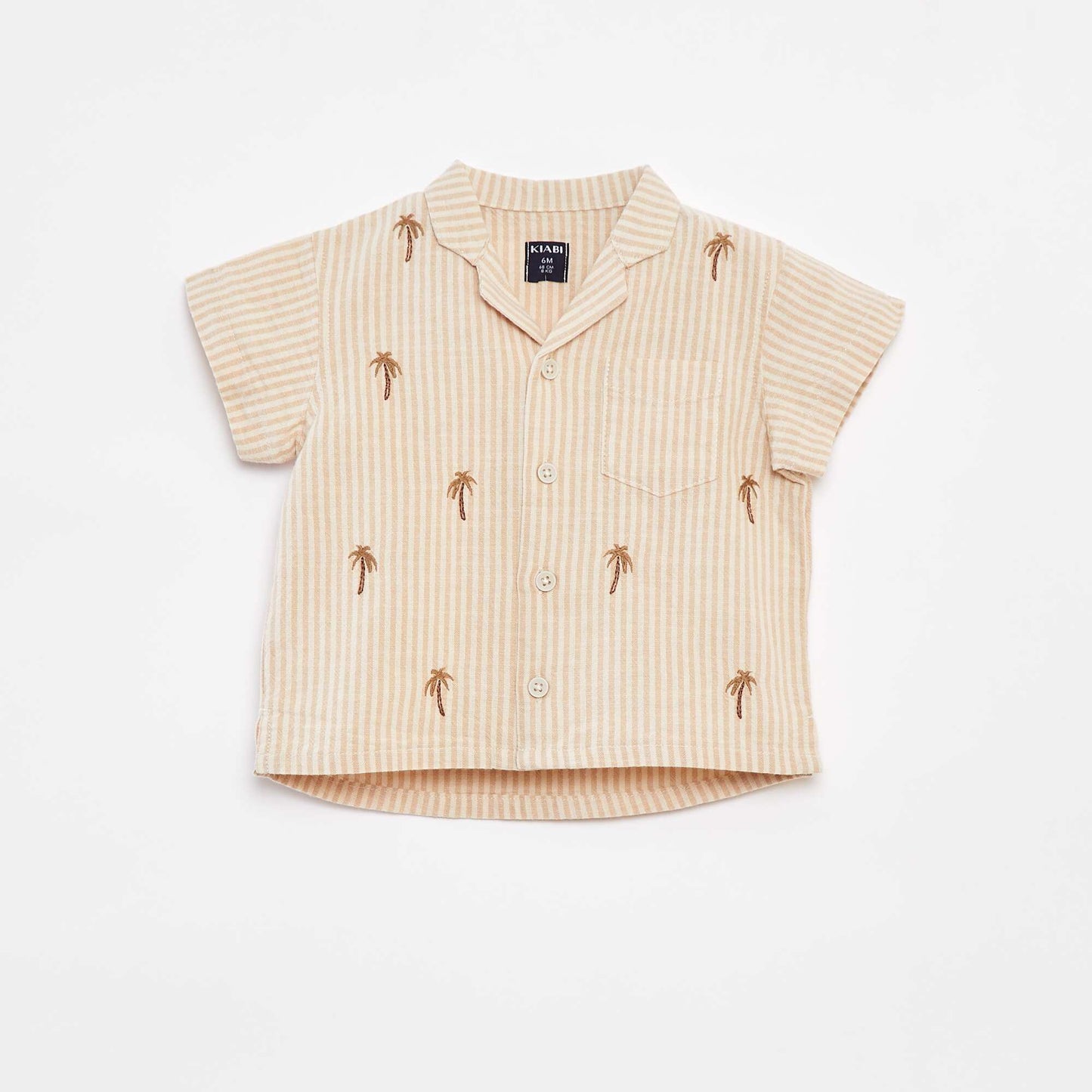Short-sleeved embroidered shirt BEIGE