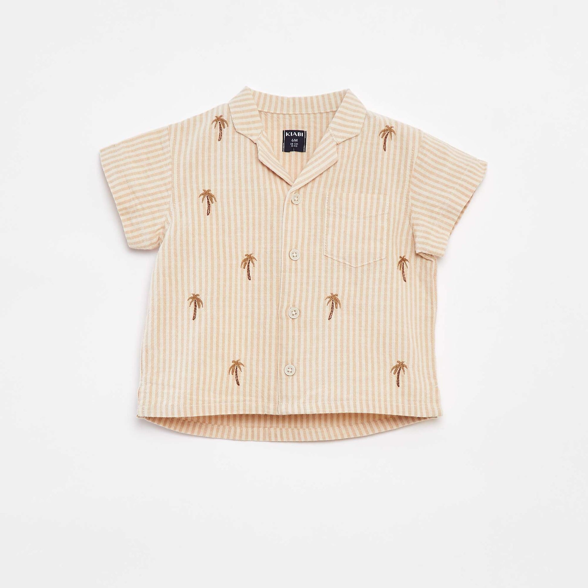 Short-sleeved embroidered shirt BEIGE