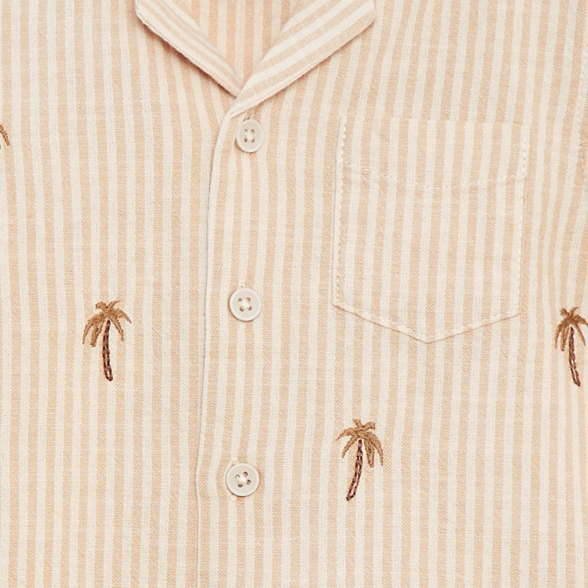 Short-sleeved embroidered shirt BEIGE