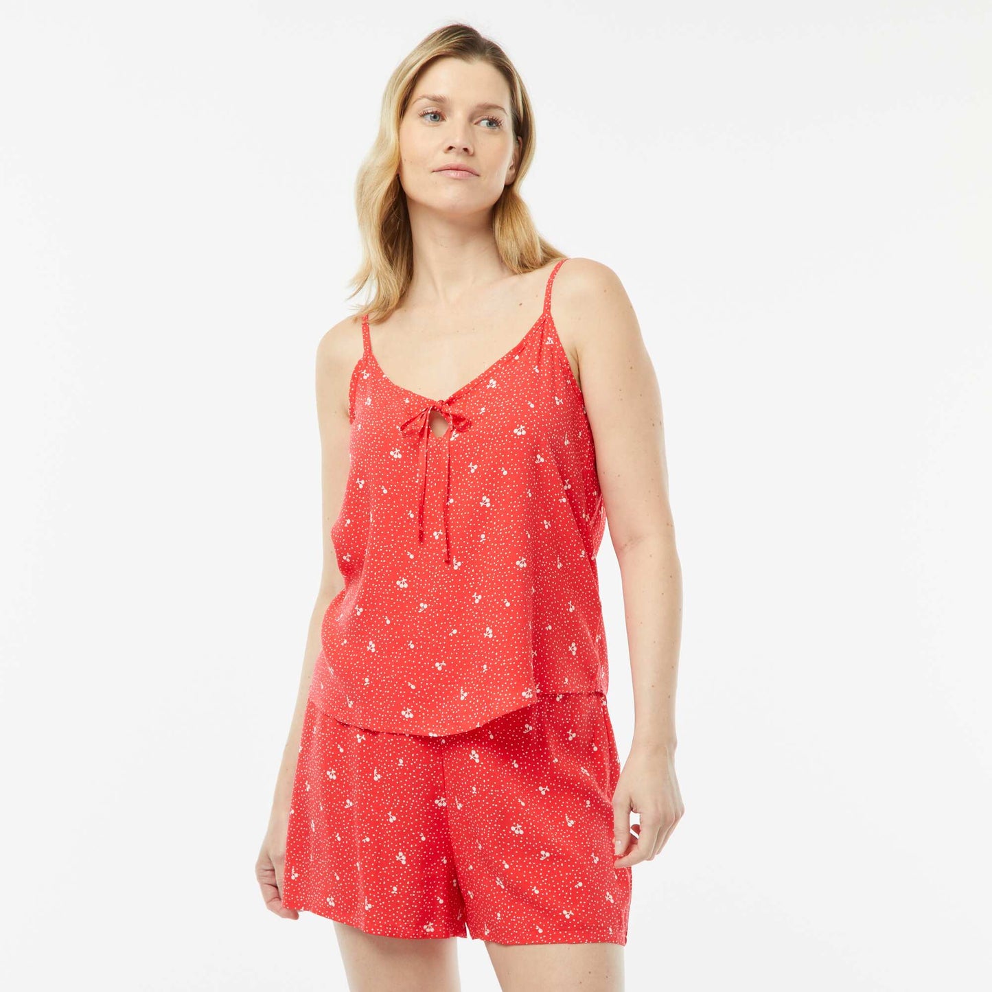 Printed vest top + shorts pyjama set RED