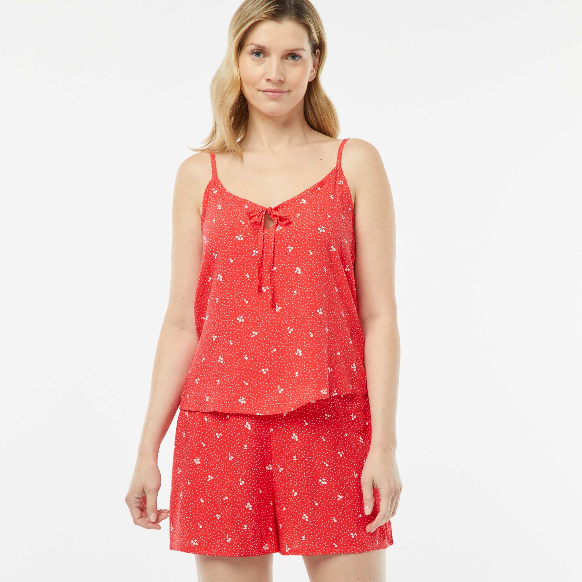 Printed vest top + shorts pyjama set RED