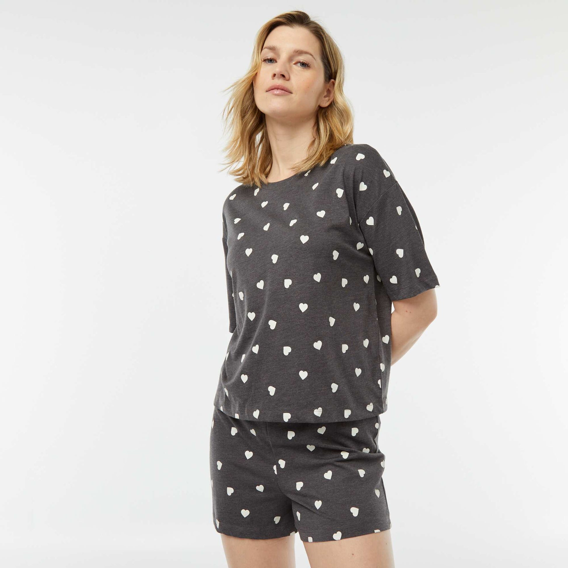 Pyjama set - printed T-shirt and shorts set GREY