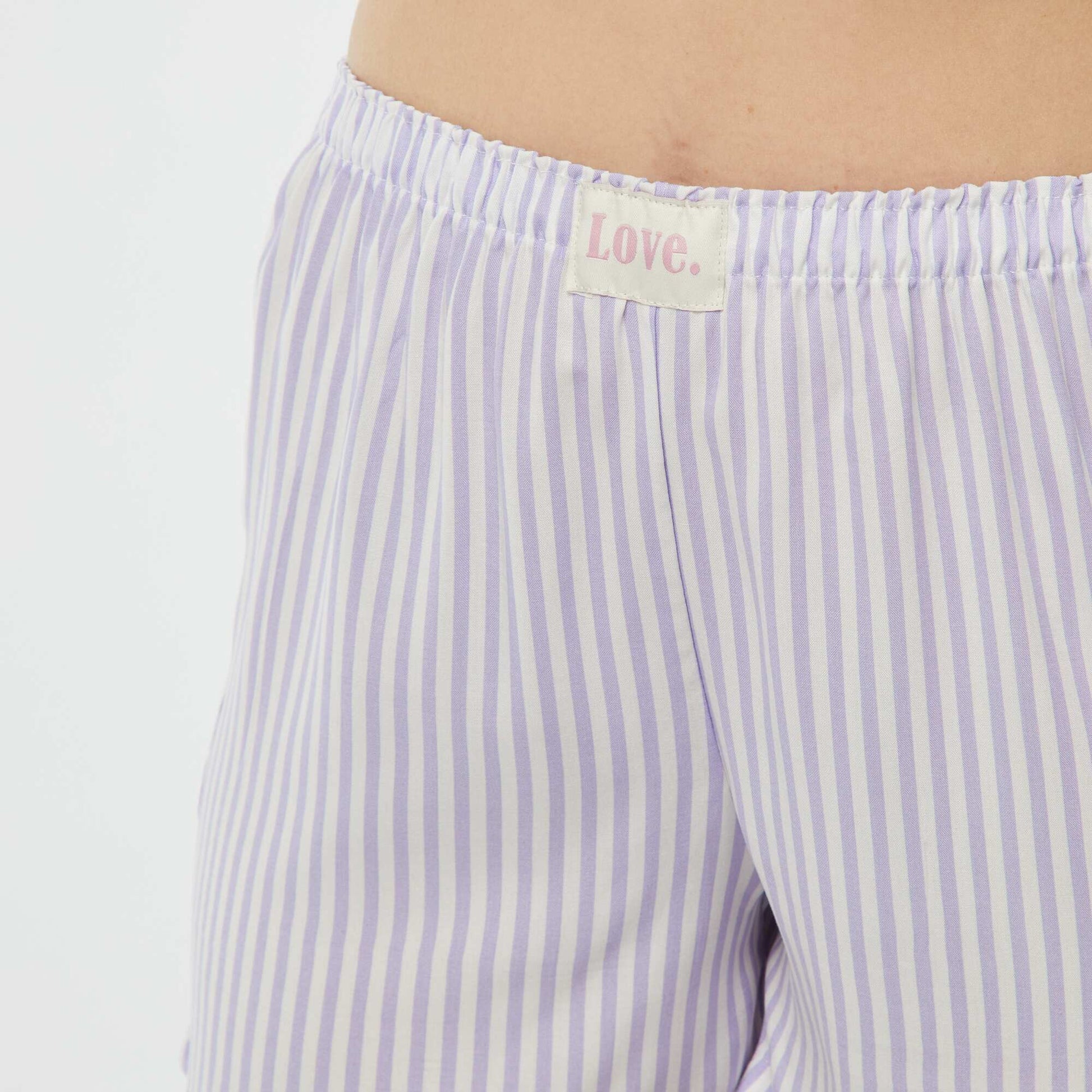 Pyjama set with slogan T-shirt and striped shorts - 2-piece set PURPLE
