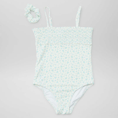 Printed one-piece swimsuit + scrunchie - Two-piece WHITE