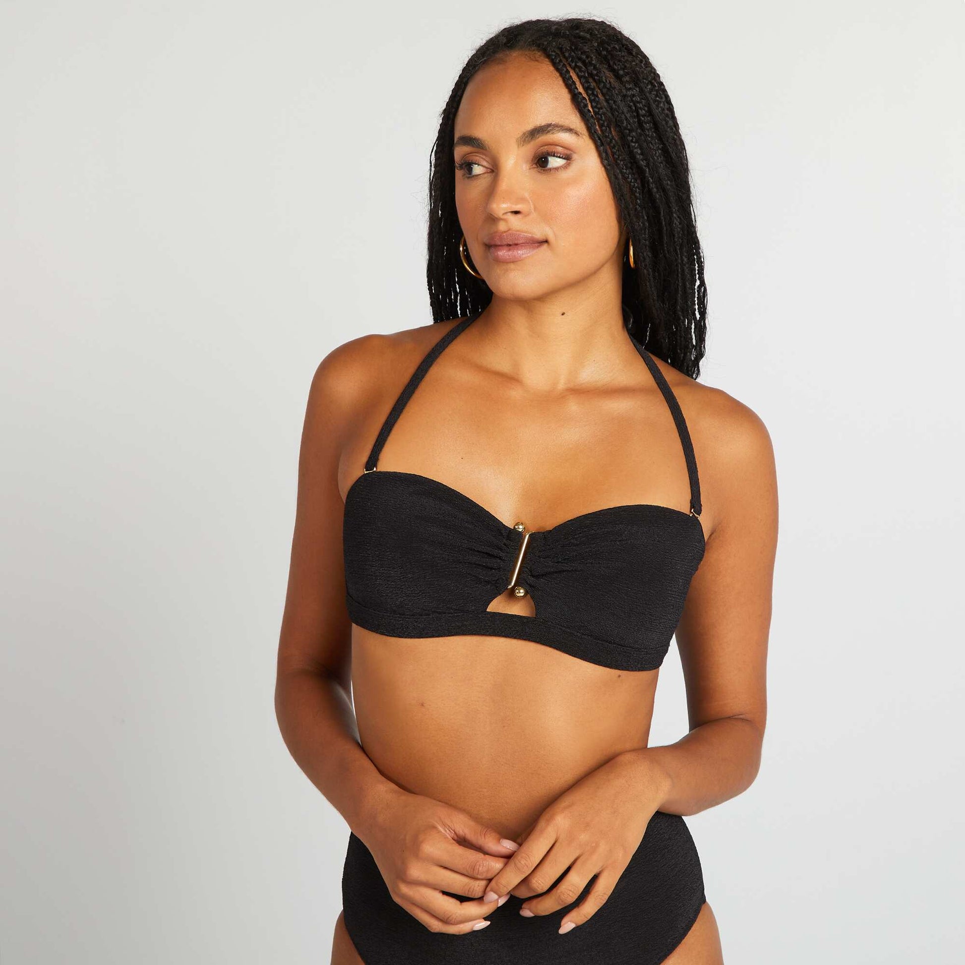 Bandeau bikini top with jewel between the cups BLACK