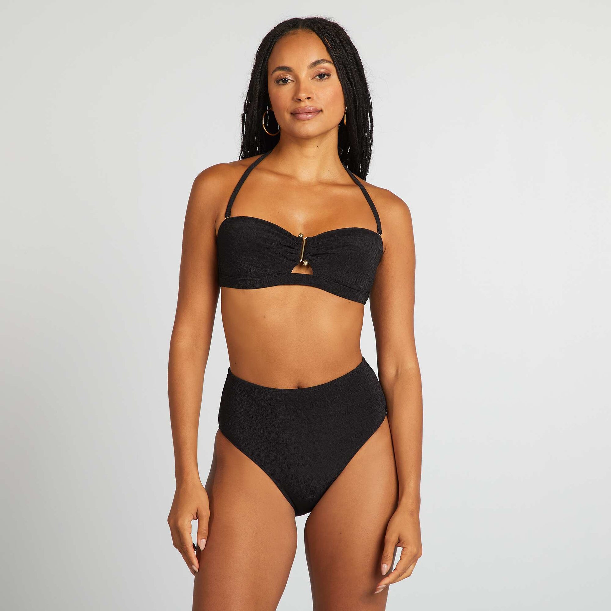 Bandeau bikini top with jewel between the cups BLACK