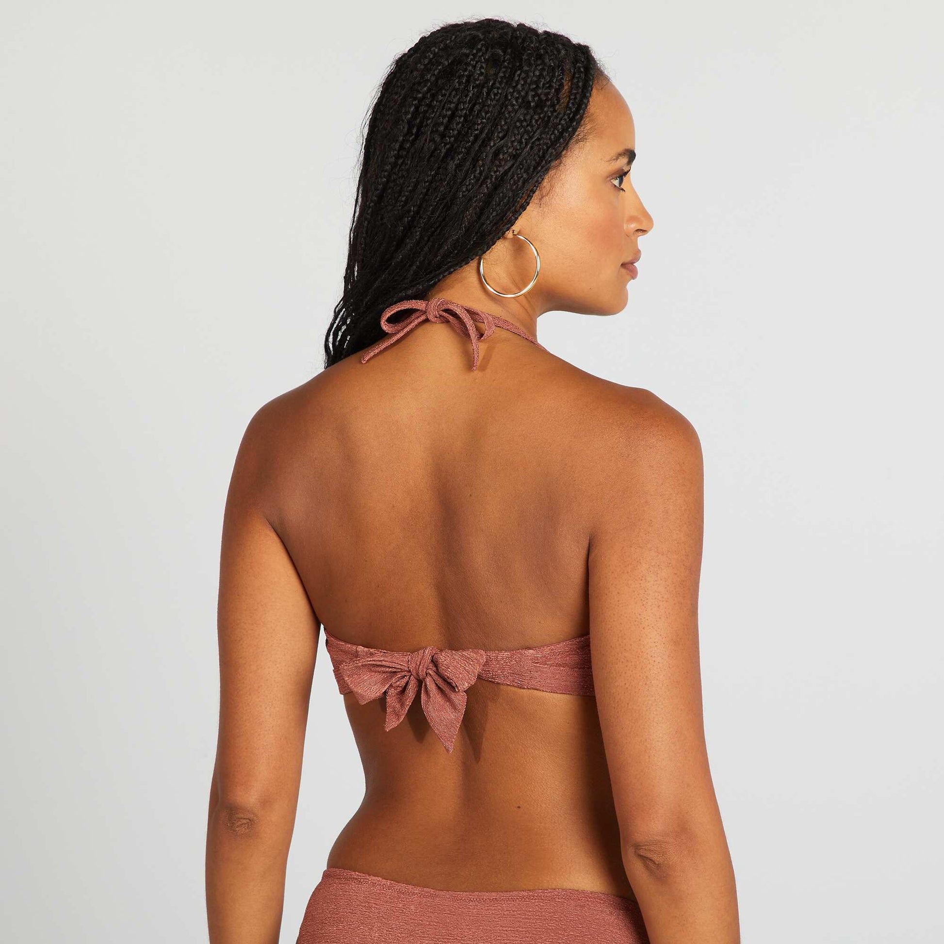 Bandeau bikini top with jewel between the cups BROWN