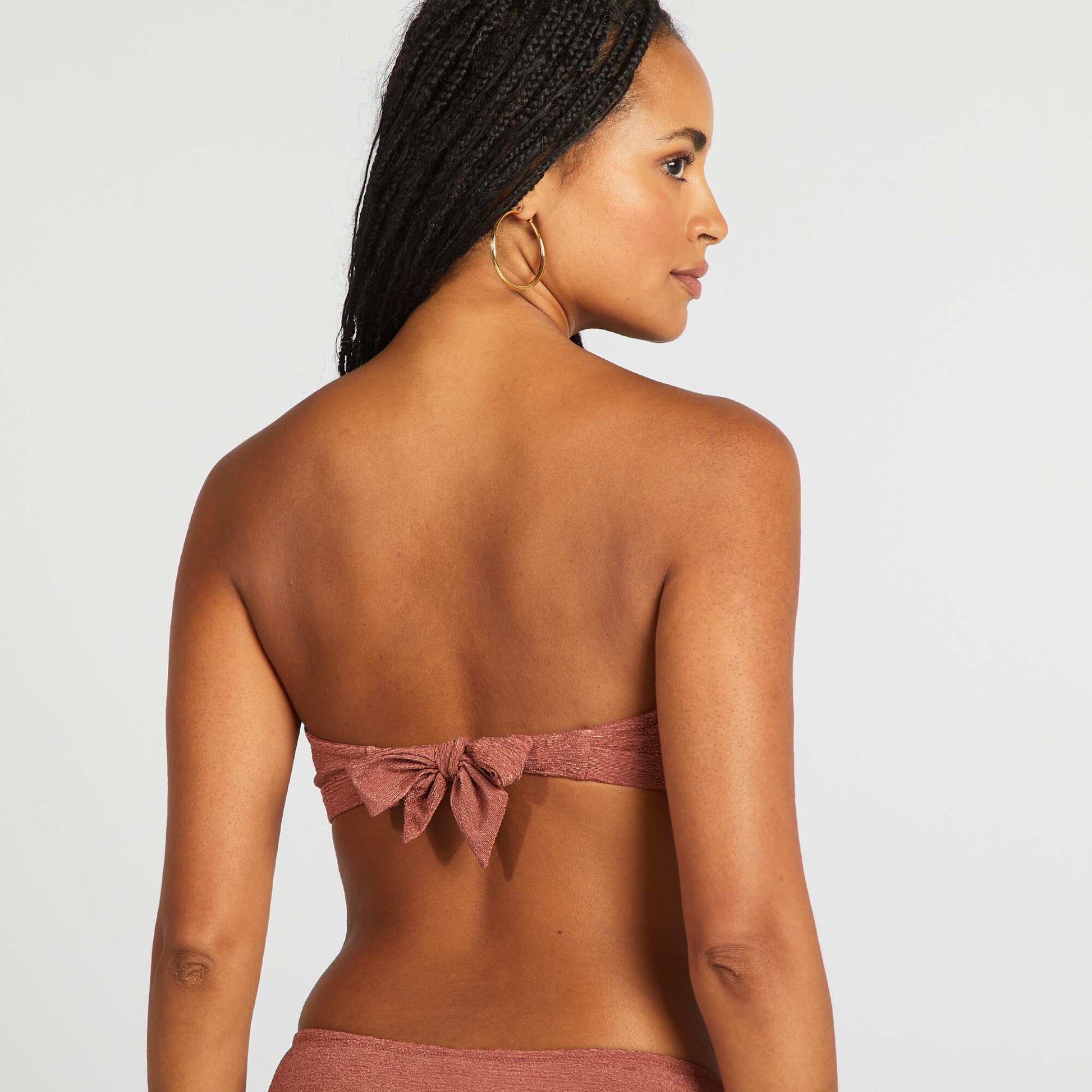 Bandeau bikini top with jewel between the cups BROWN