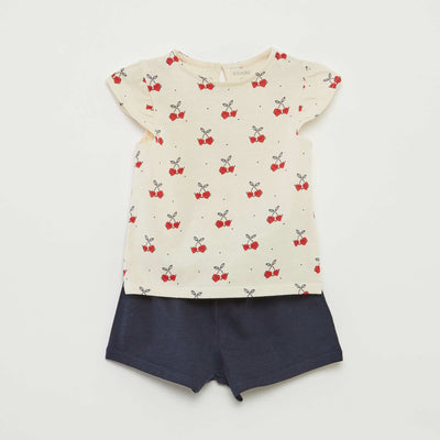 Ruffled T-shirt and shorts set - Two-piece WHITE