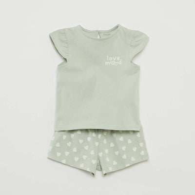 Ruffled T-shirt and shorts set - Two-piece GREEN
