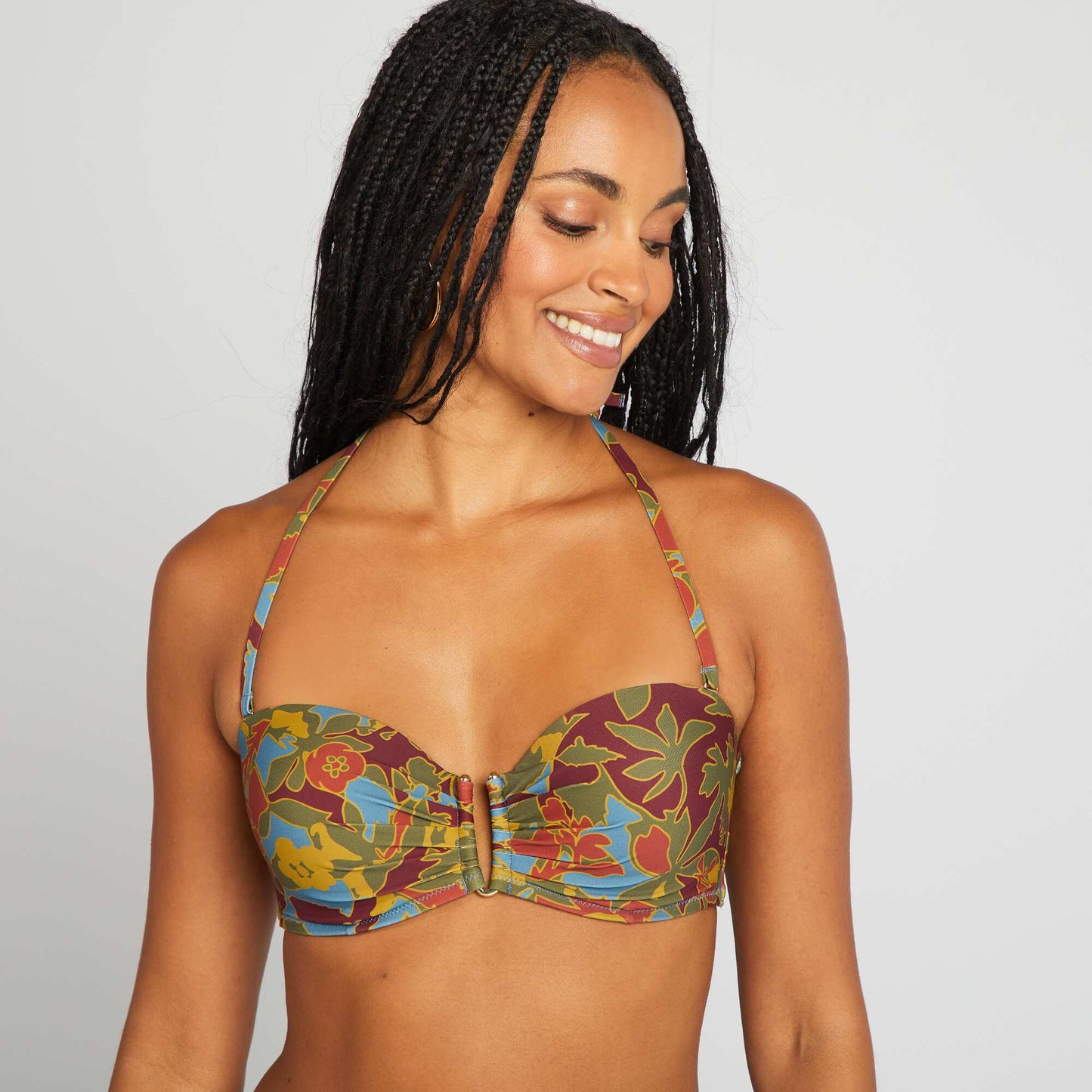 Floral demi-cup bikini top BLUE