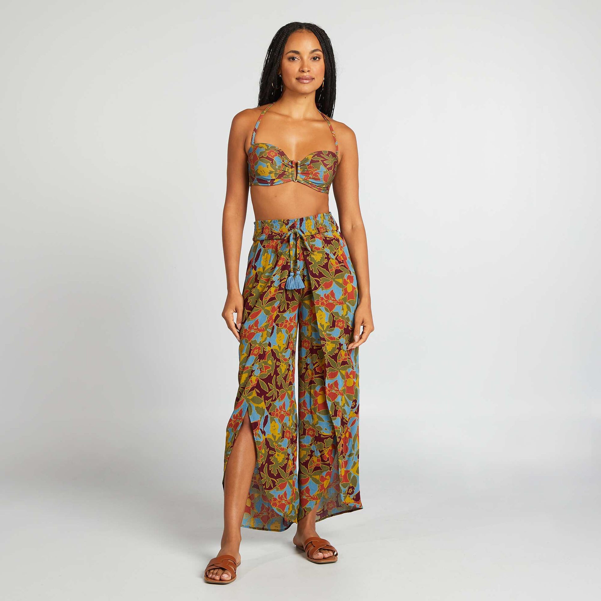 Floral demi-cup bikini top BLUE