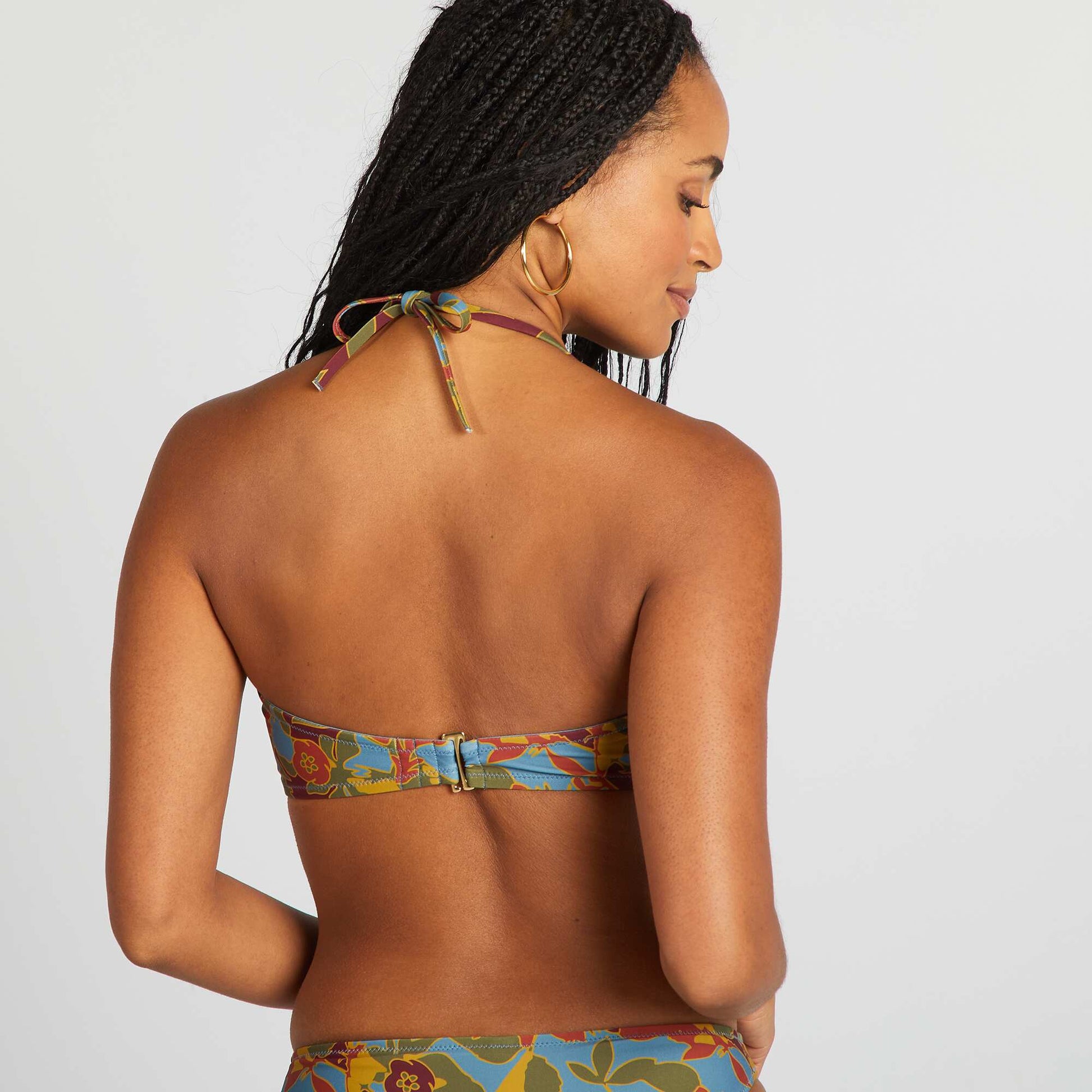 Floral demi-cup bikini top BLUE