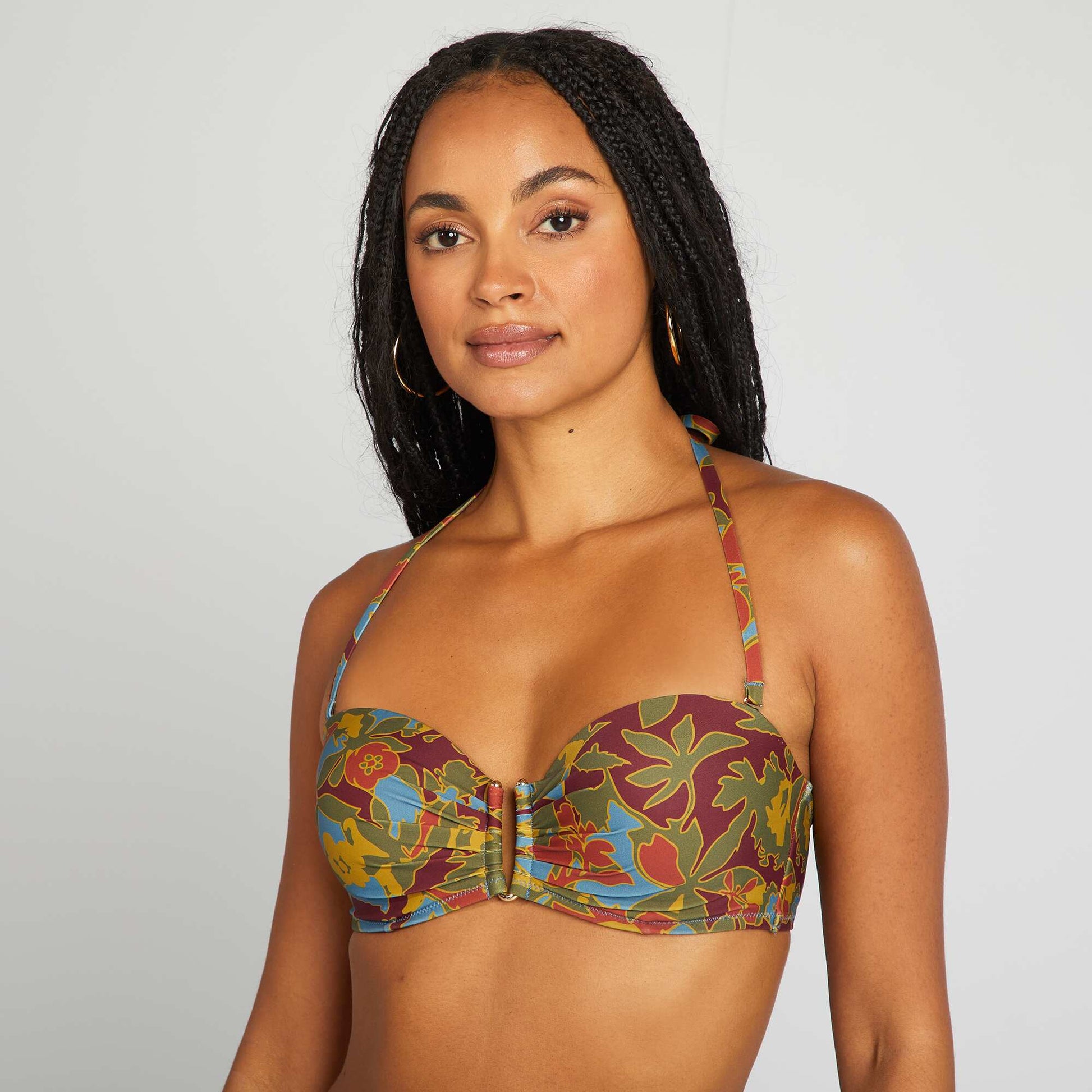 Floral demi-cup bikini top BLUE