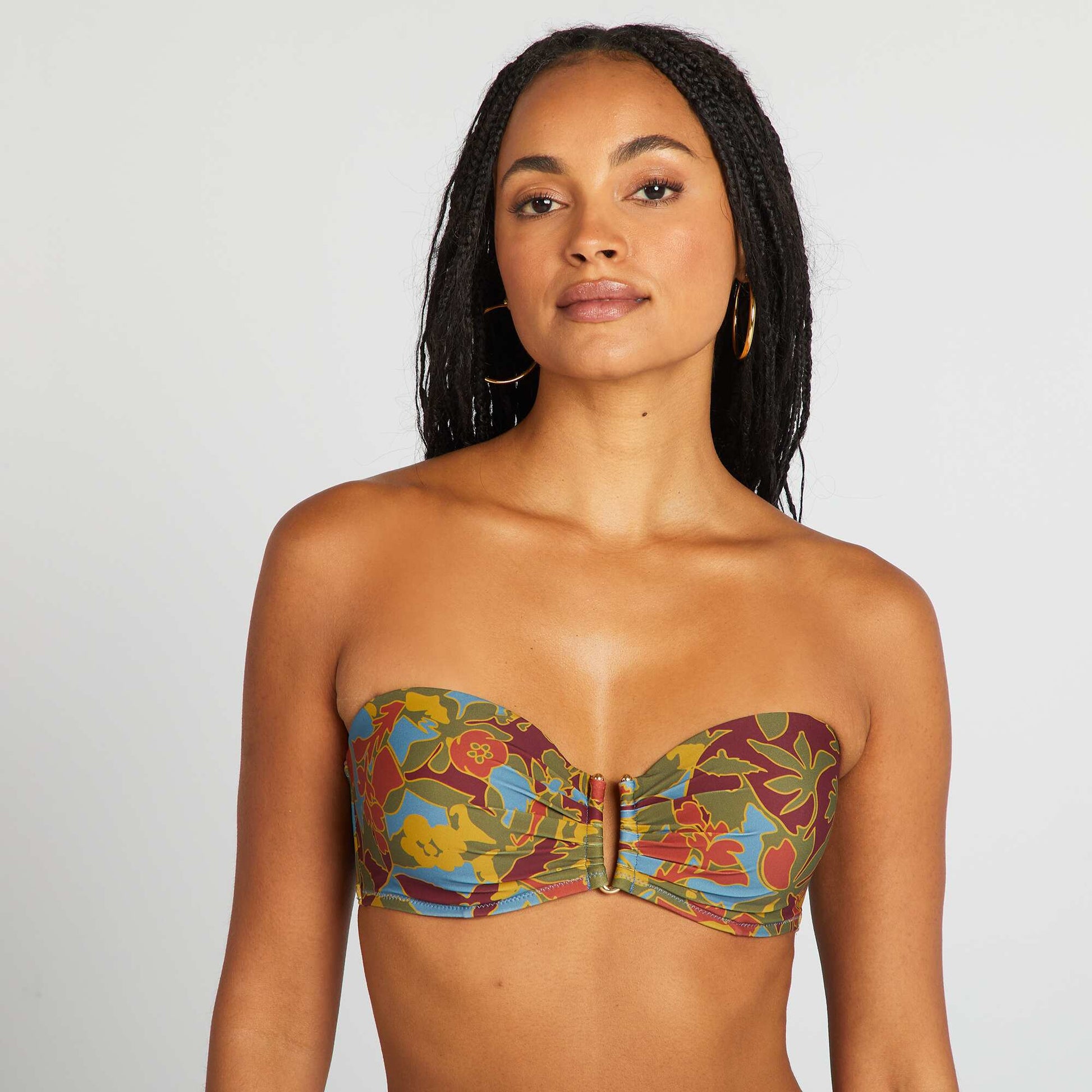 Floral demi-cup bikini top BLUE