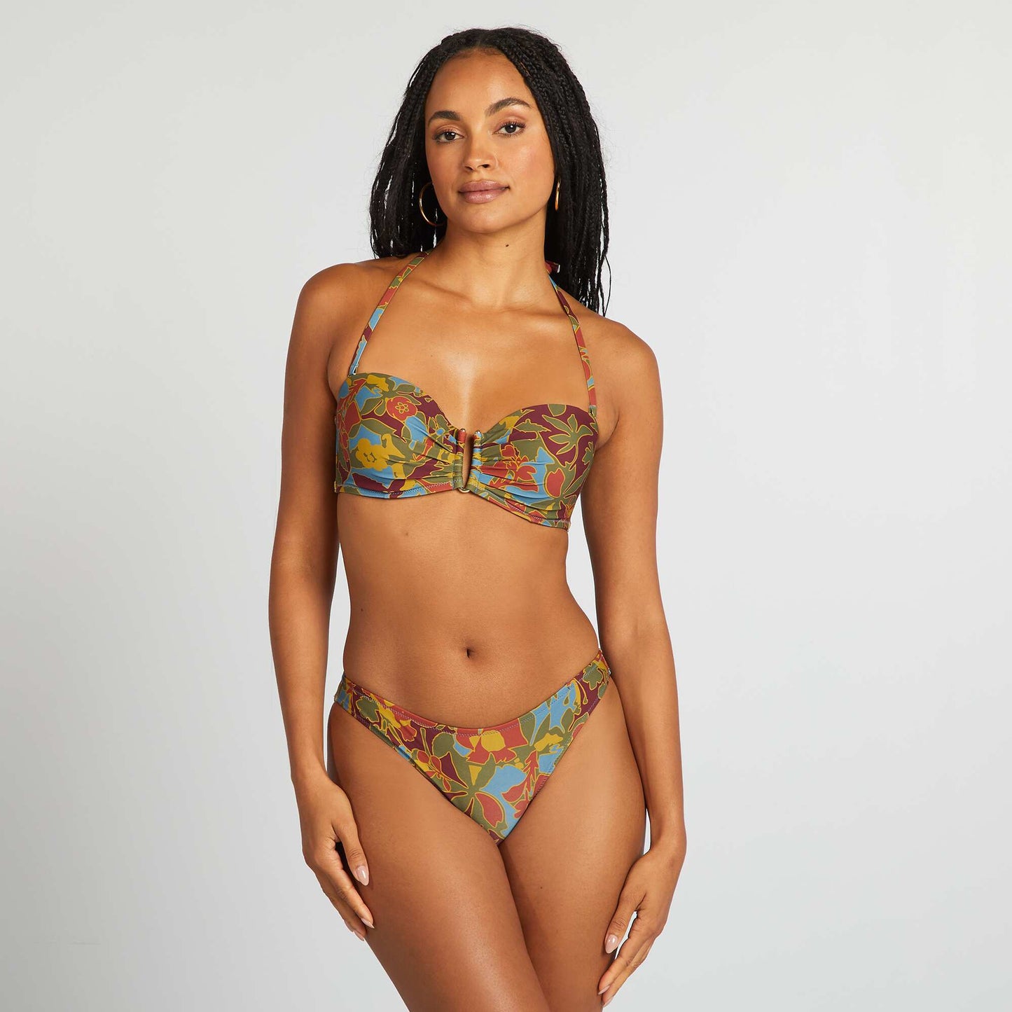 Floral demi-cup bikini top BLUE