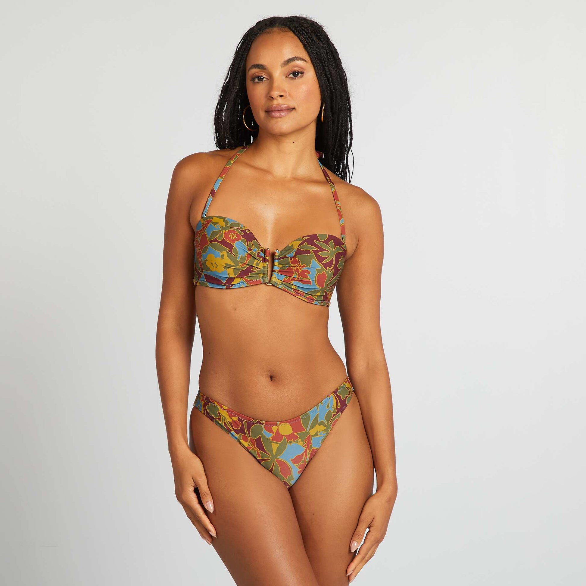 Floral demi-cup bikini top BLUE