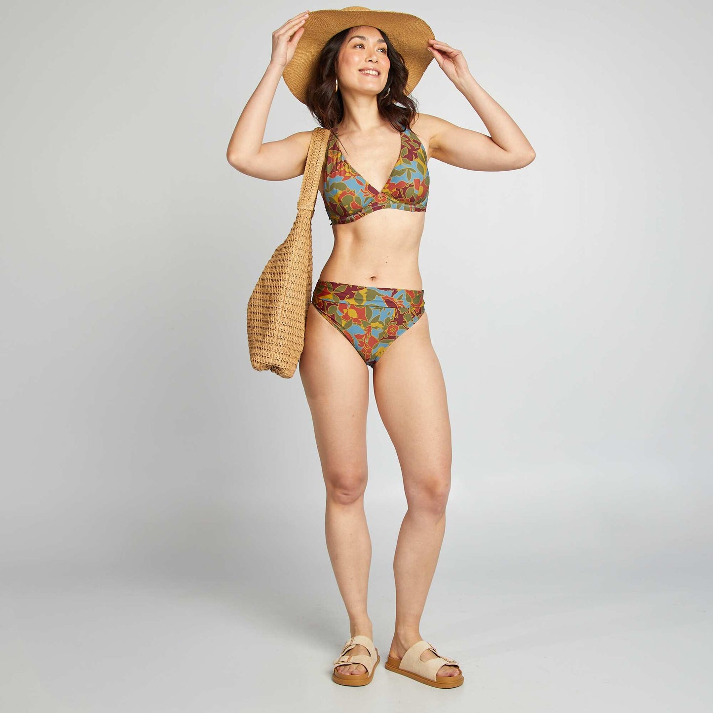 Floral high-waisted bikini briefs BLUE
