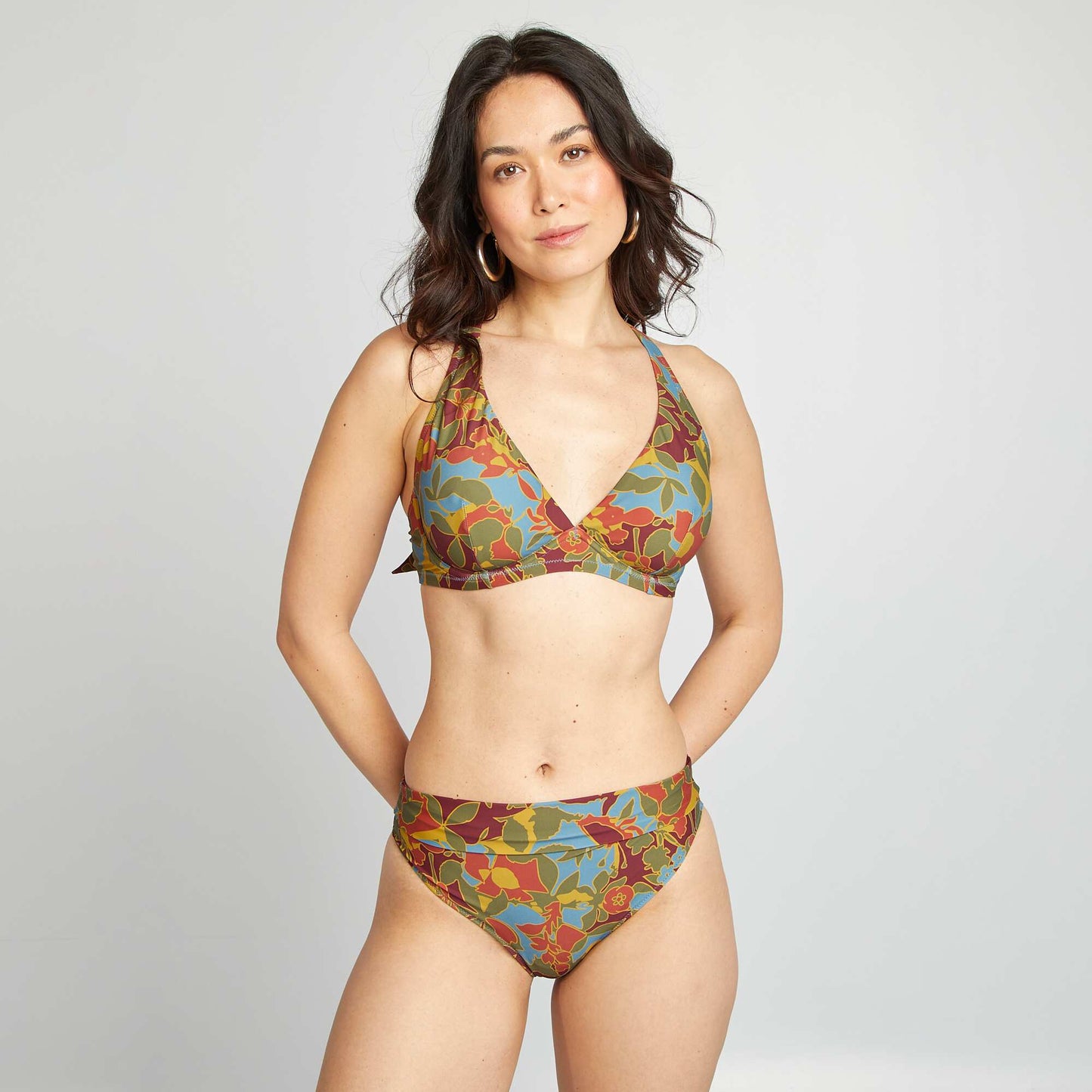 Floral high-waisted bikini briefs BLUE