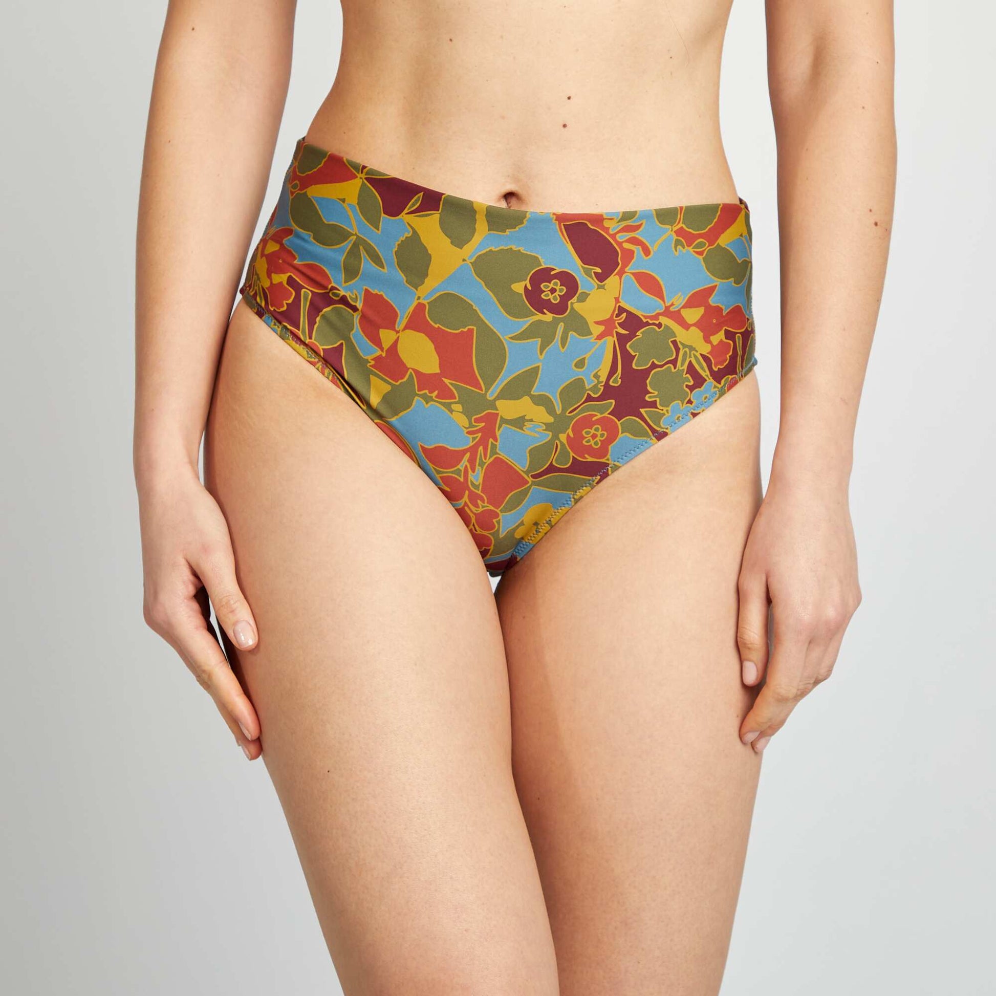 Floral high-waisted bikini briefs BLUE