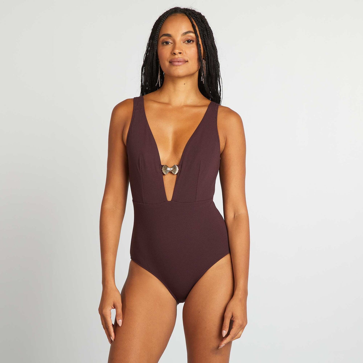 One-piece swimsuit with shell detail PURPLE