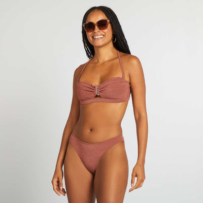 Textured knit bikini bottoms BROWN