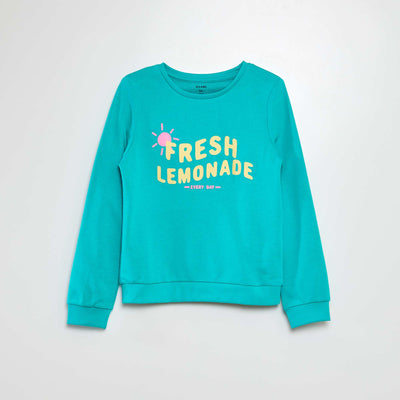 Printed long-sleeved sweater with round neck GREEN