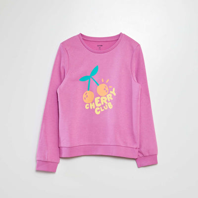 Printed long-sleeved sweater with round neck PURPLE