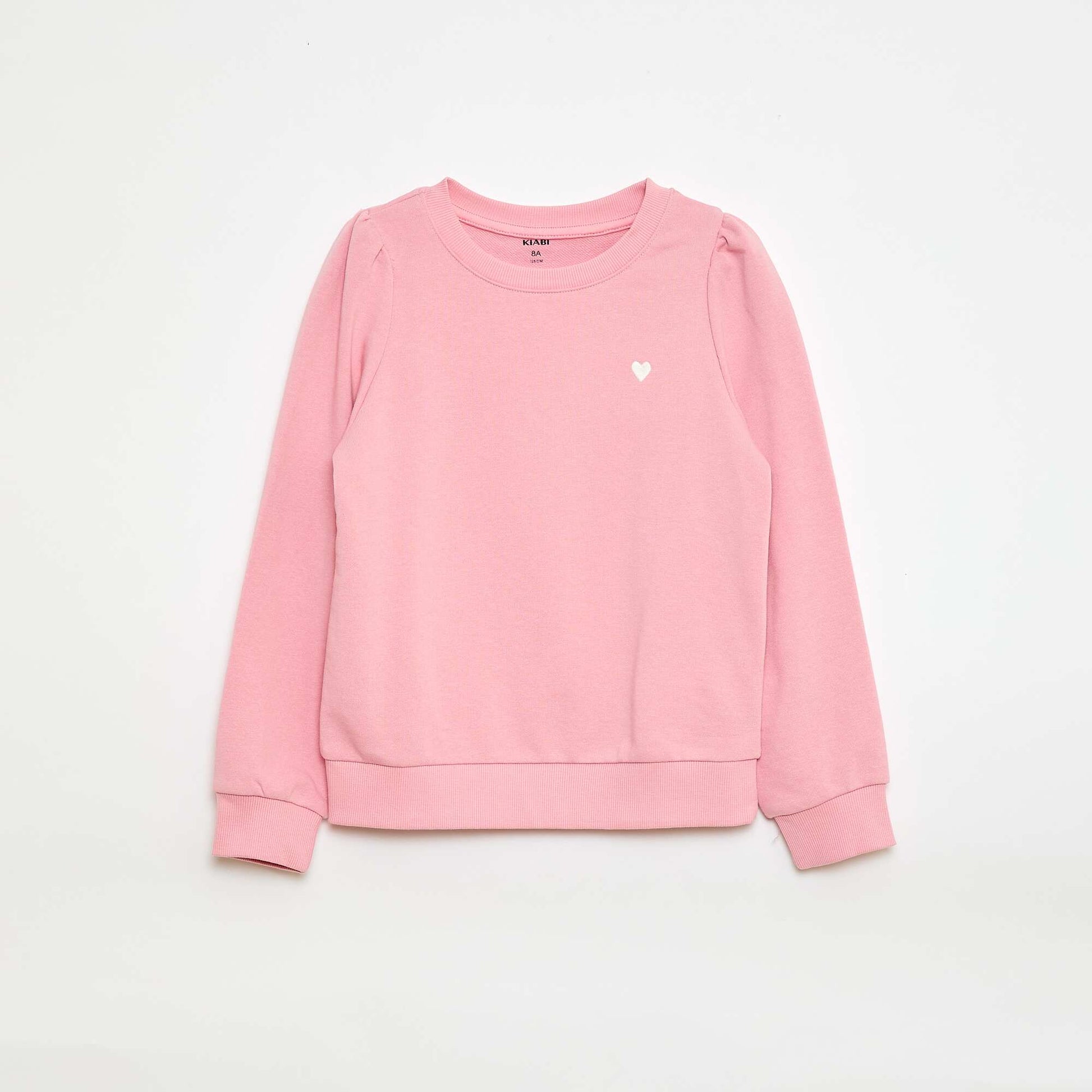 Plain sweatshirt with heart embroidery PINK