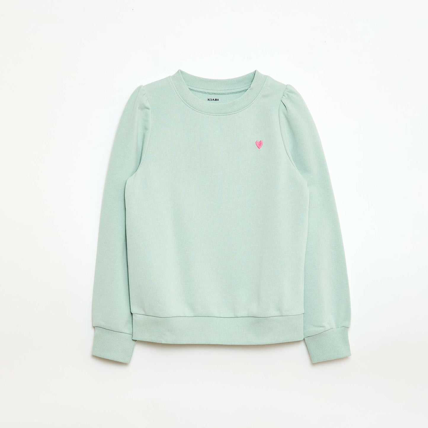 Plain sweatshirt with heart embroidery GREEN