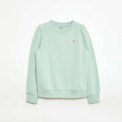 Plain sweatshirt with heart embroidery GREEN