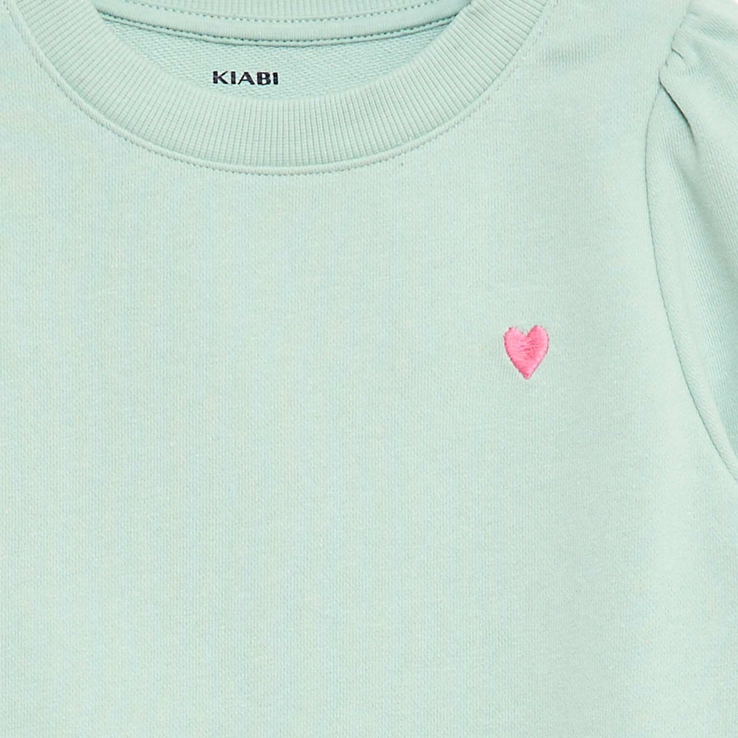 Plain sweatshirt with heart embroidery GREEN