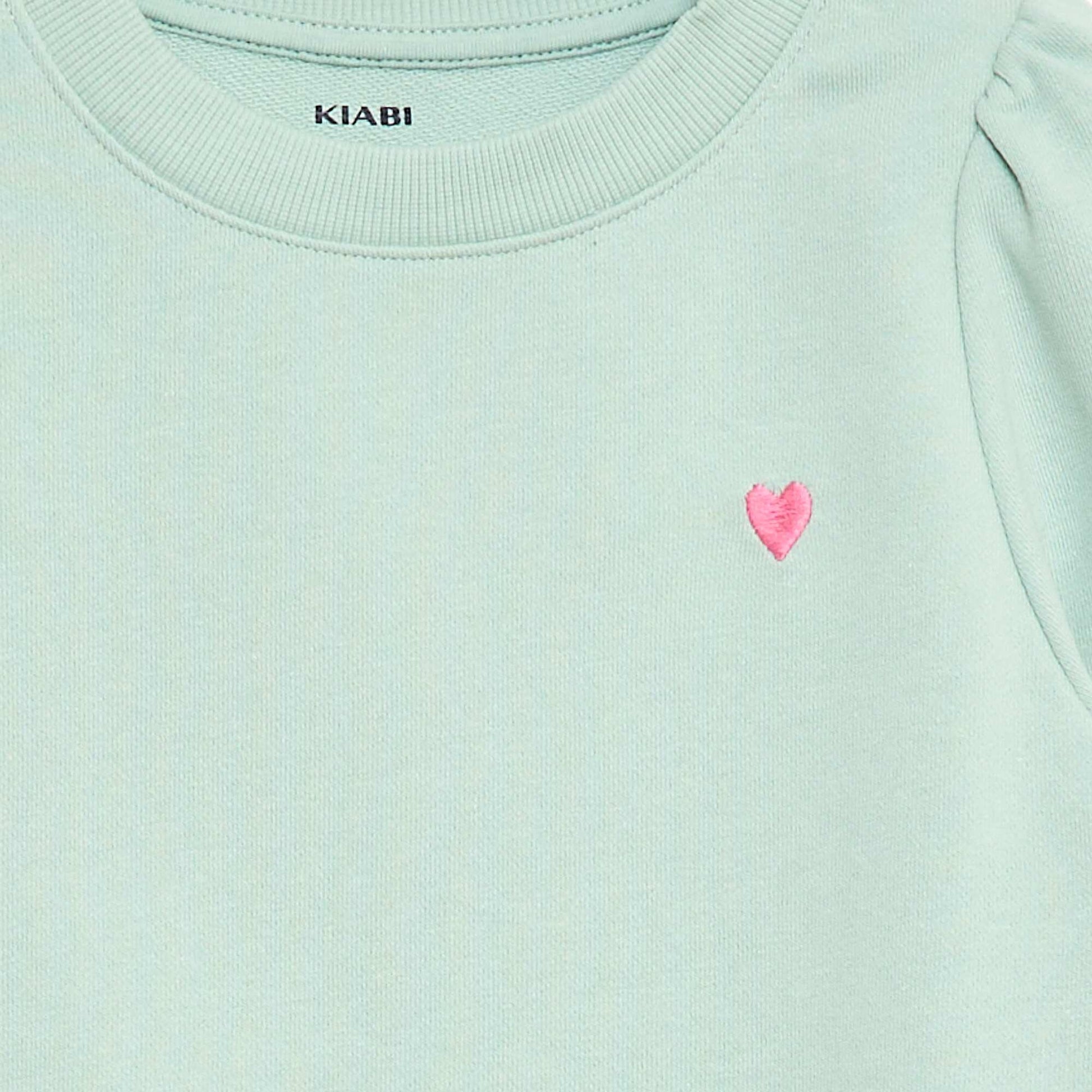 Plain sweatshirt with heart embroidery GREEN