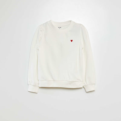 Plain sweatshirt with heart embroidery WHITE