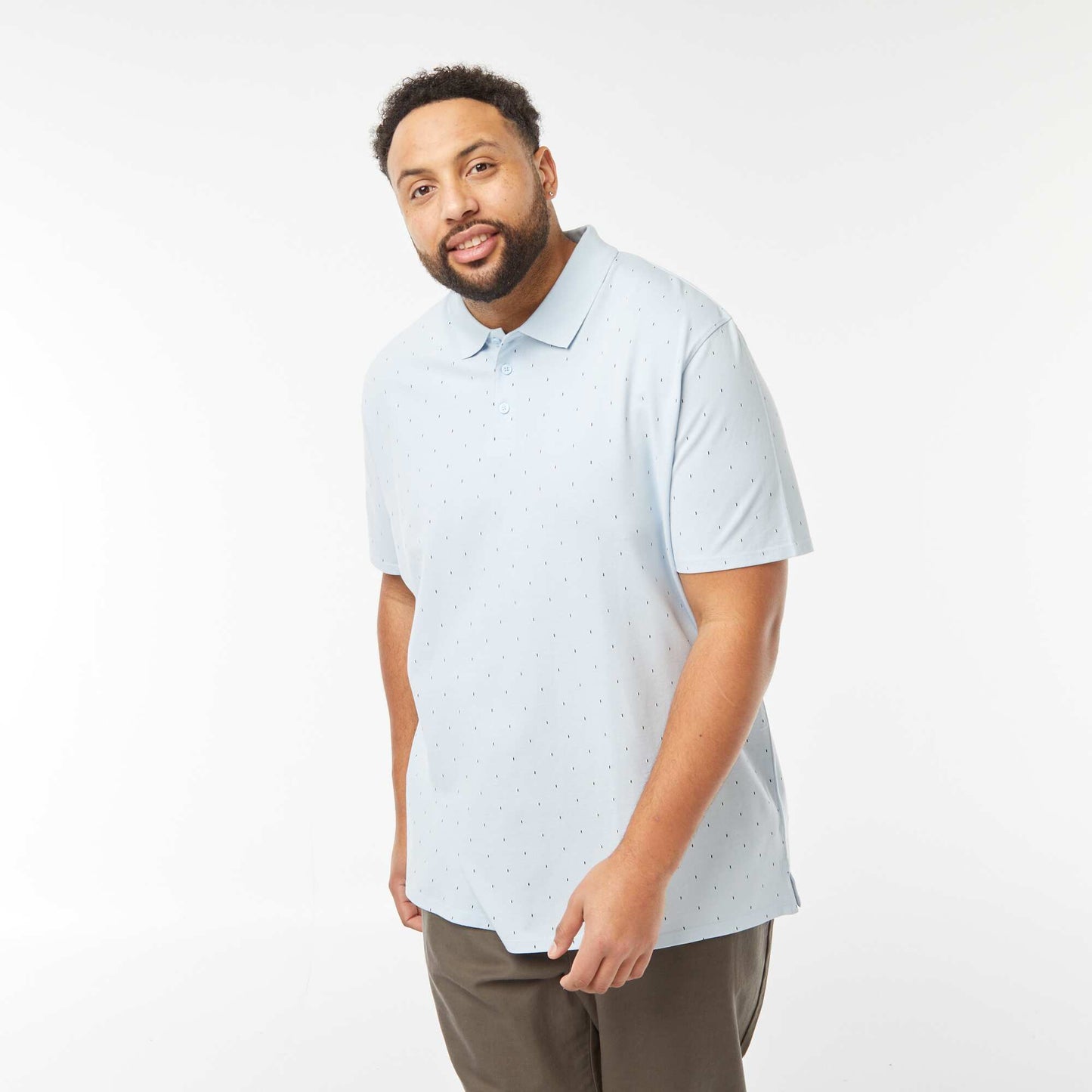 Patterned piqué knit polo shirt BLUE