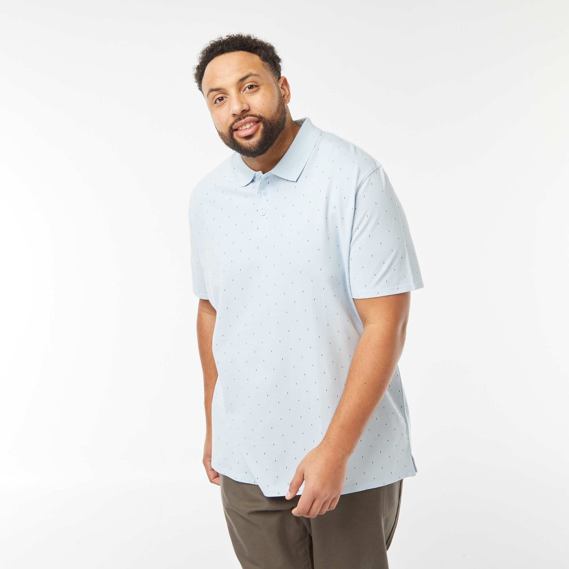 Patterned piqué knit polo shirt BLUE