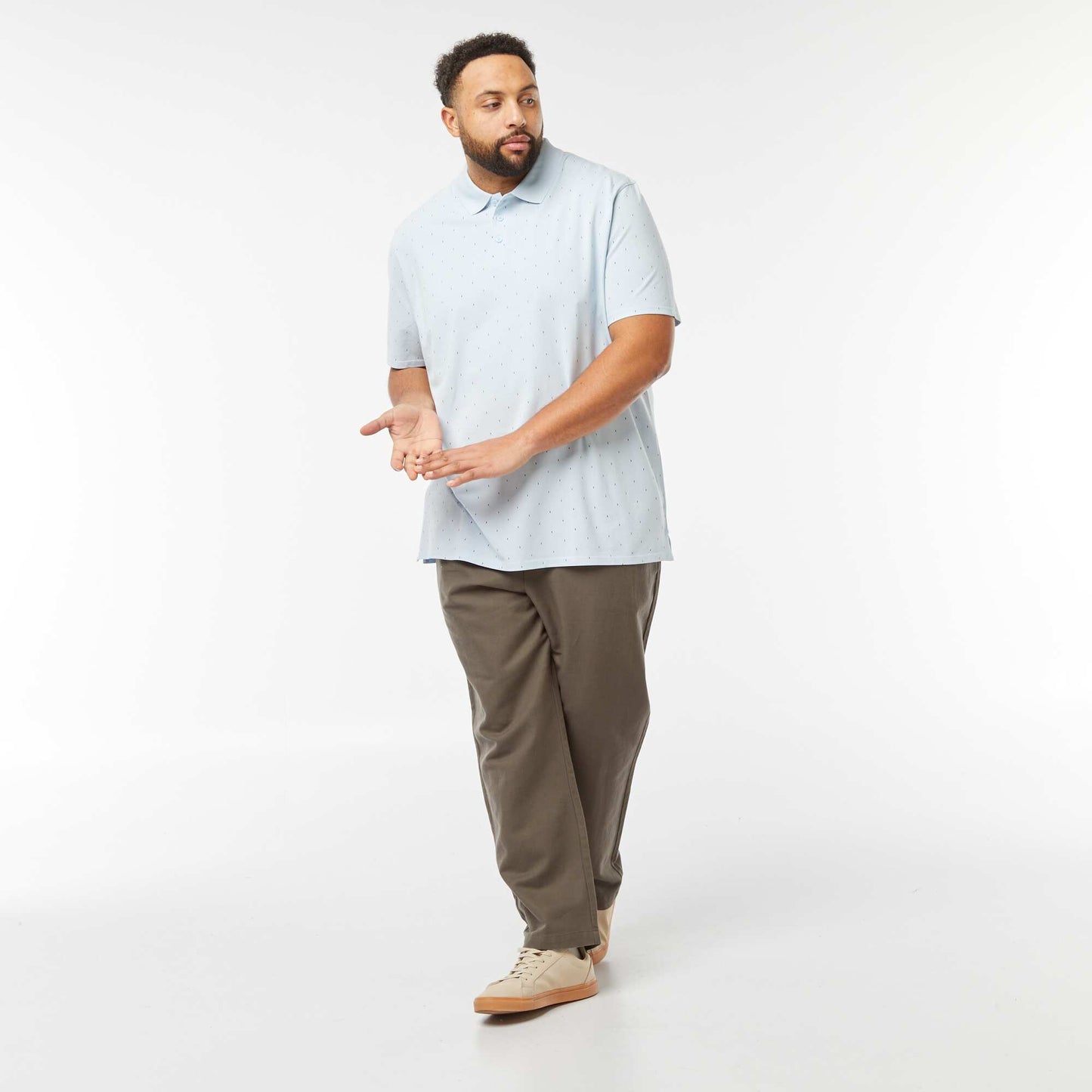 Patterned piqué knit polo shirt BLUE