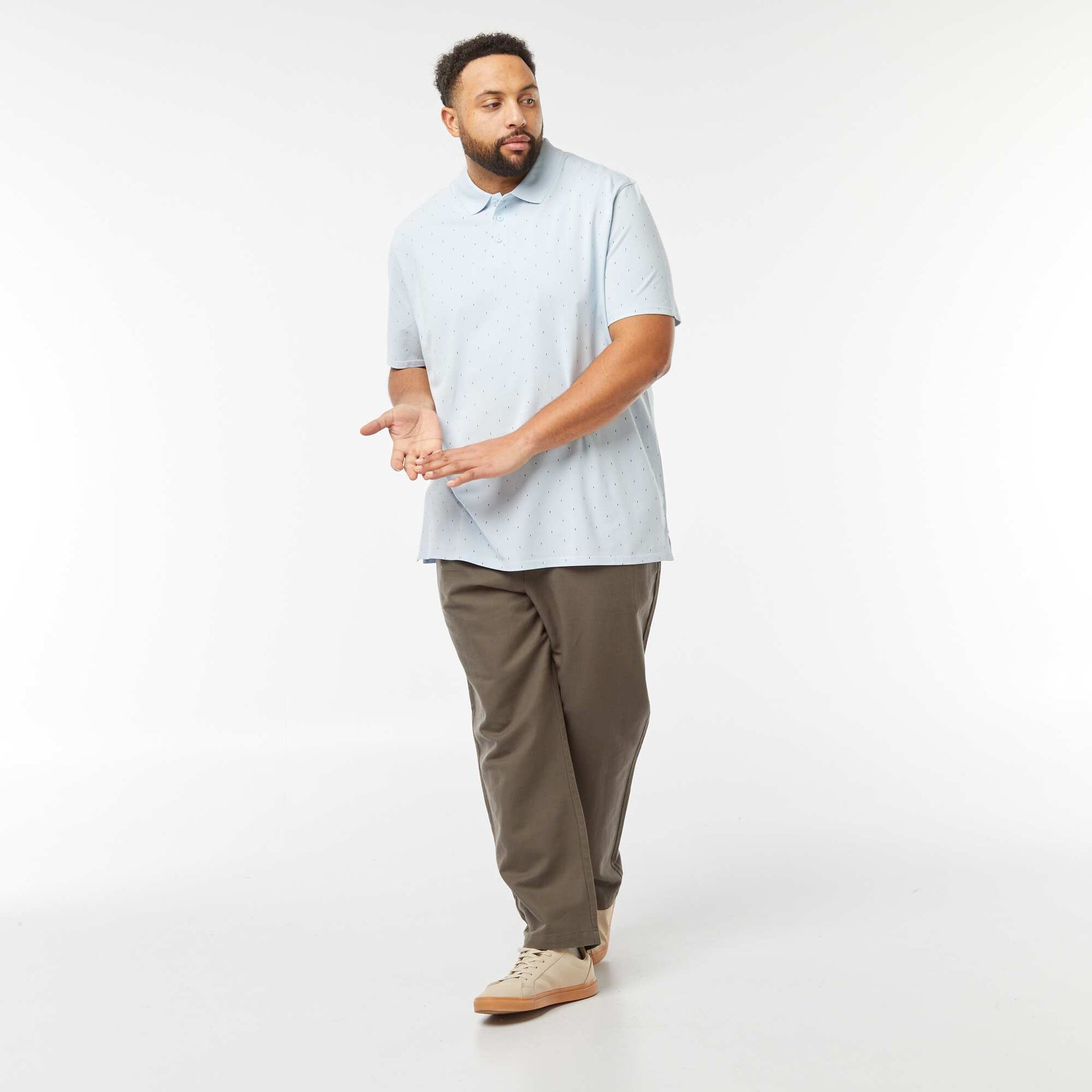 Patterned piqué knit polo shirt BLUE
