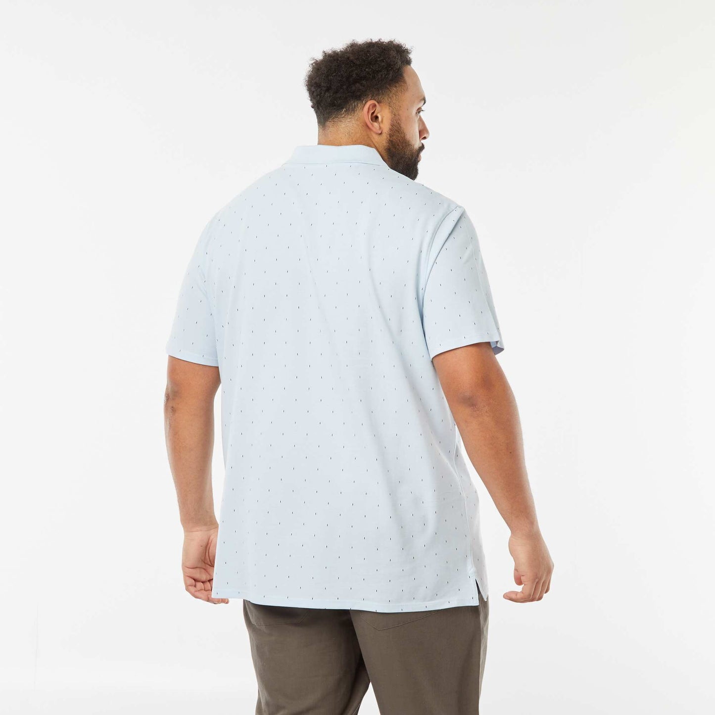 Patterned piqué knit polo shirt BLUE