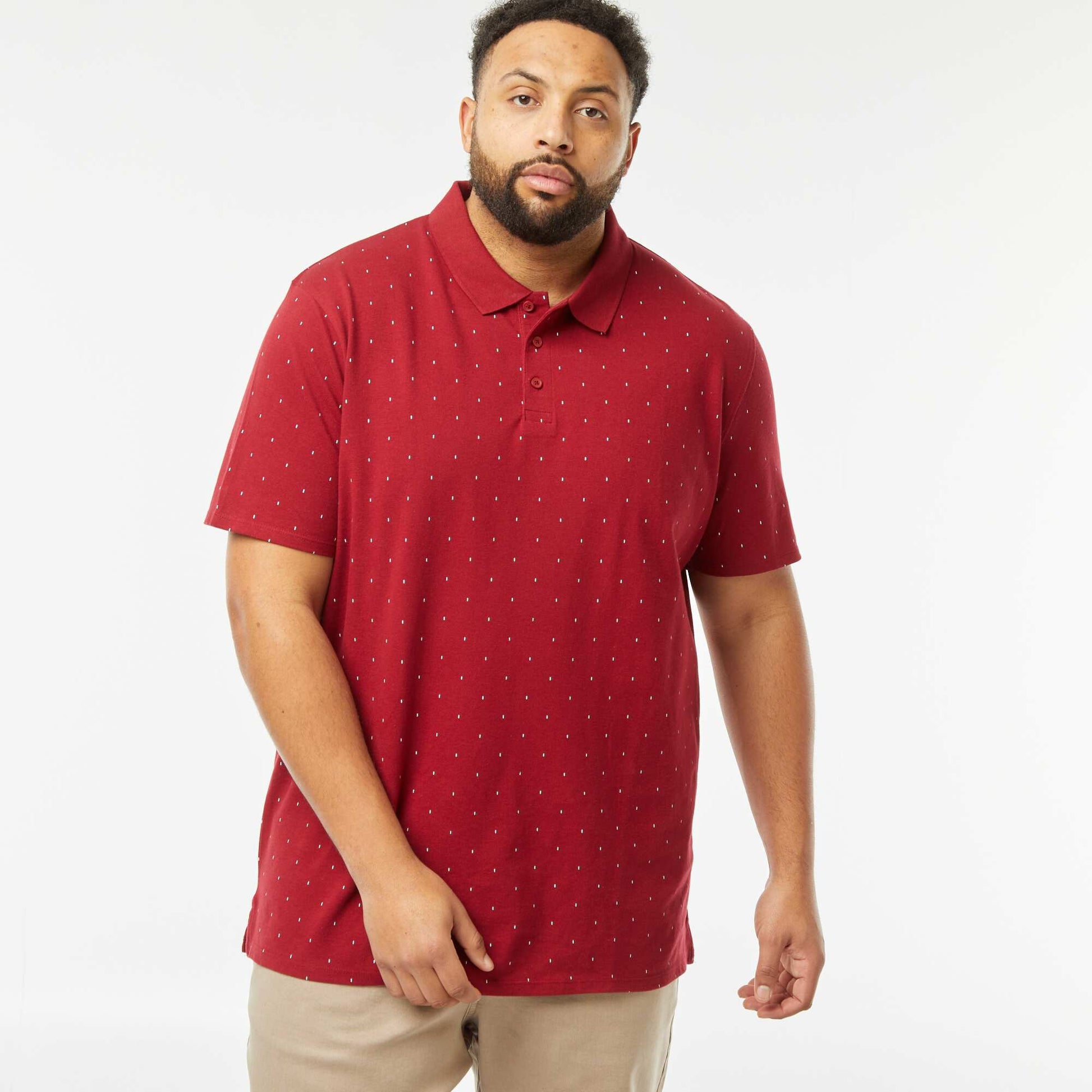 Patterned piqué knit polo shirt RED