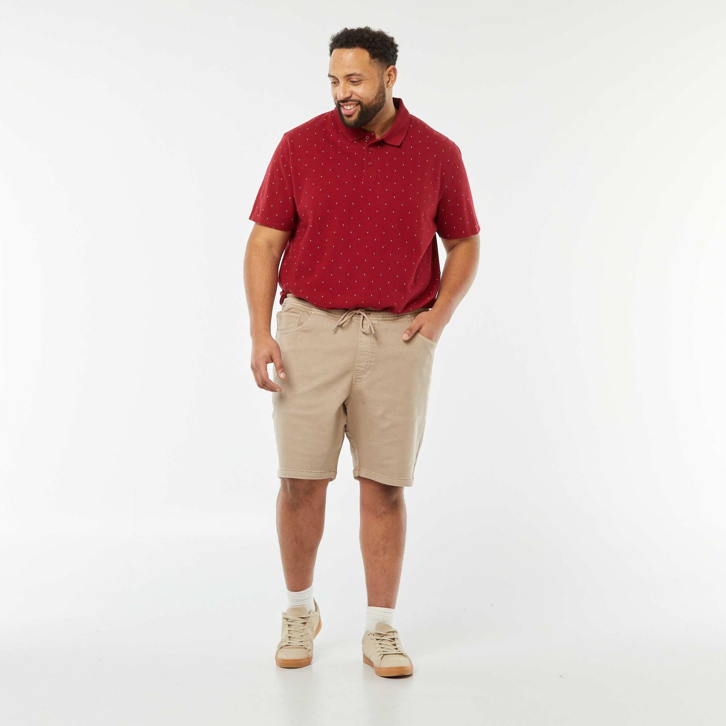 Patterned piqué knit polo shirt RED