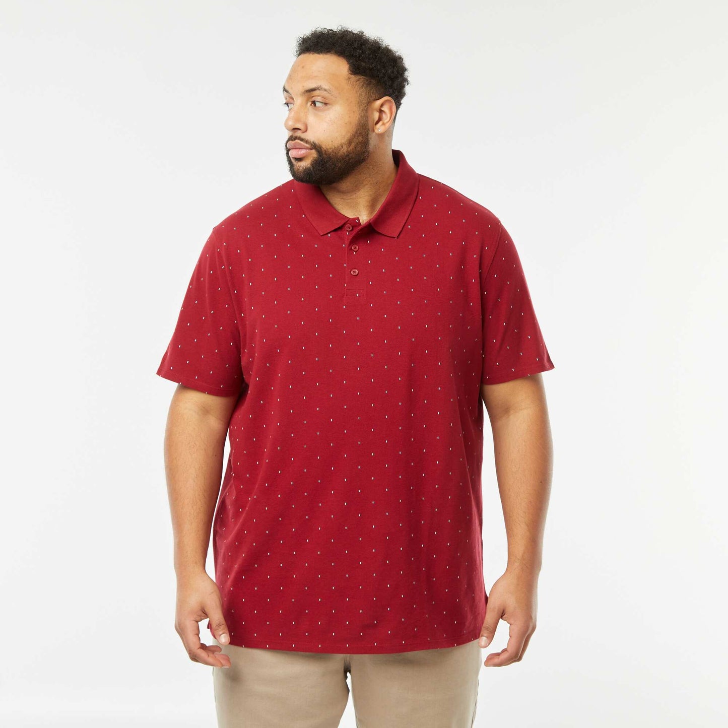 Patterned piqué knit polo shirt RED