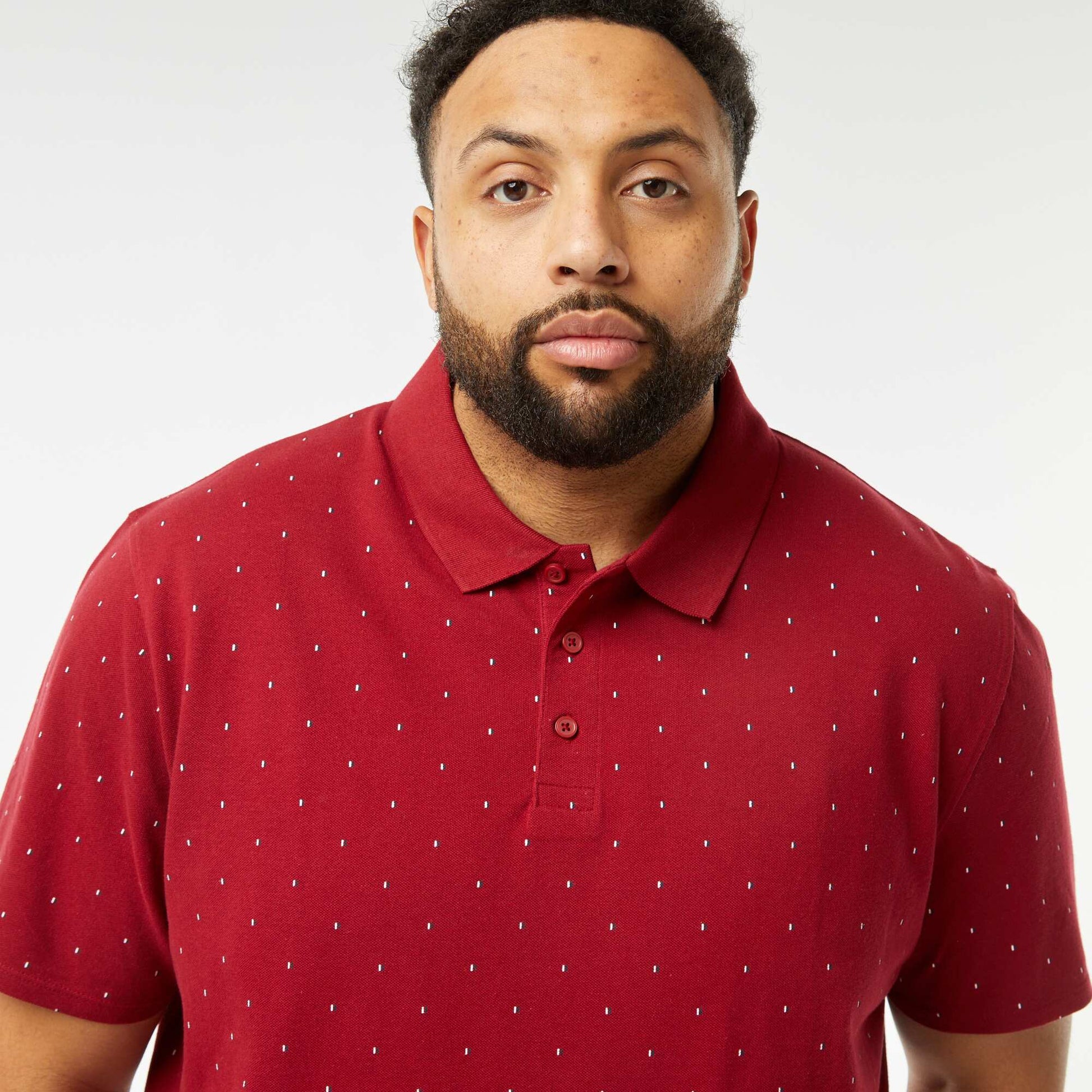 Patterned piqué knit polo shirt RED