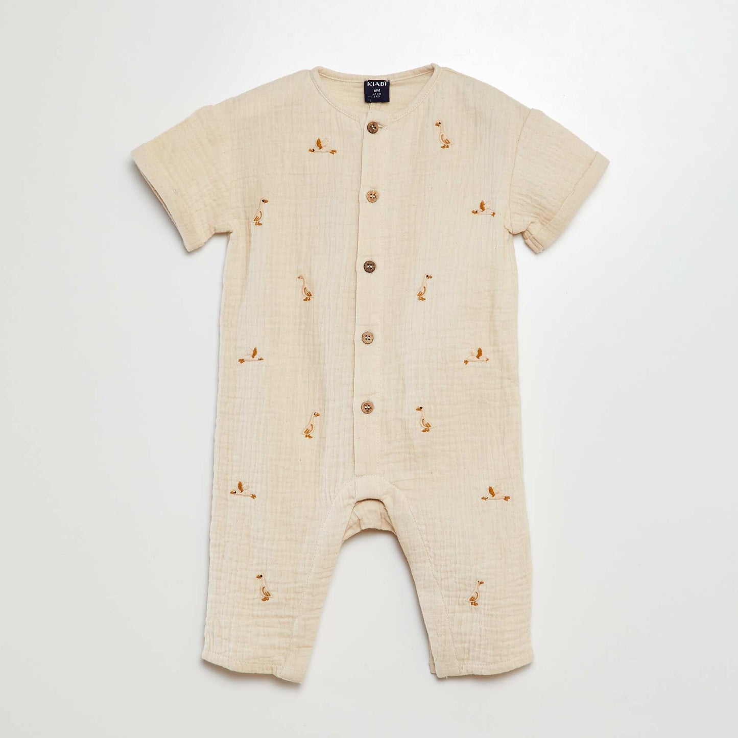 Cotton gauze romper with embroidered geese WHITE