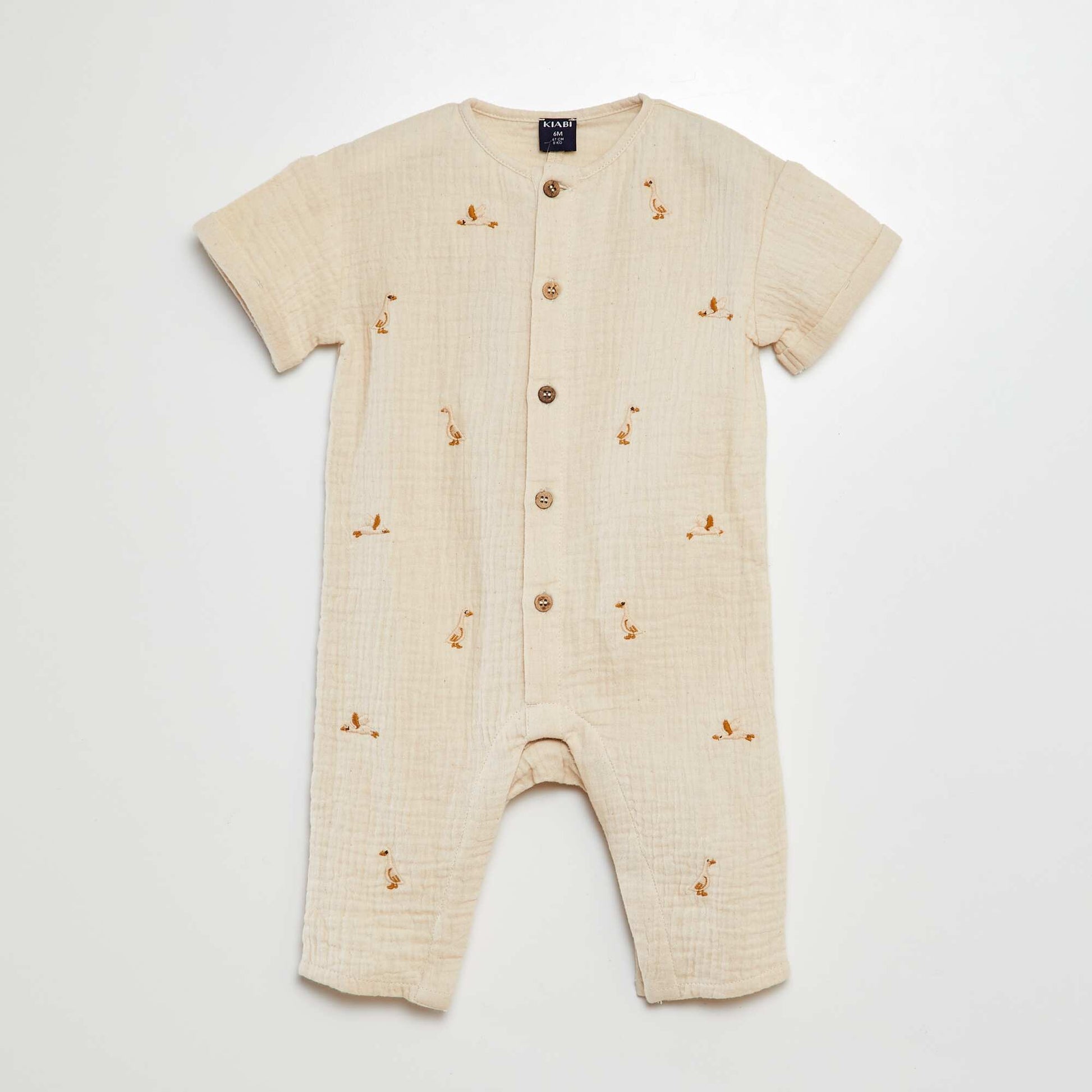 Cotton gauze romper with embroidered geese WHITE