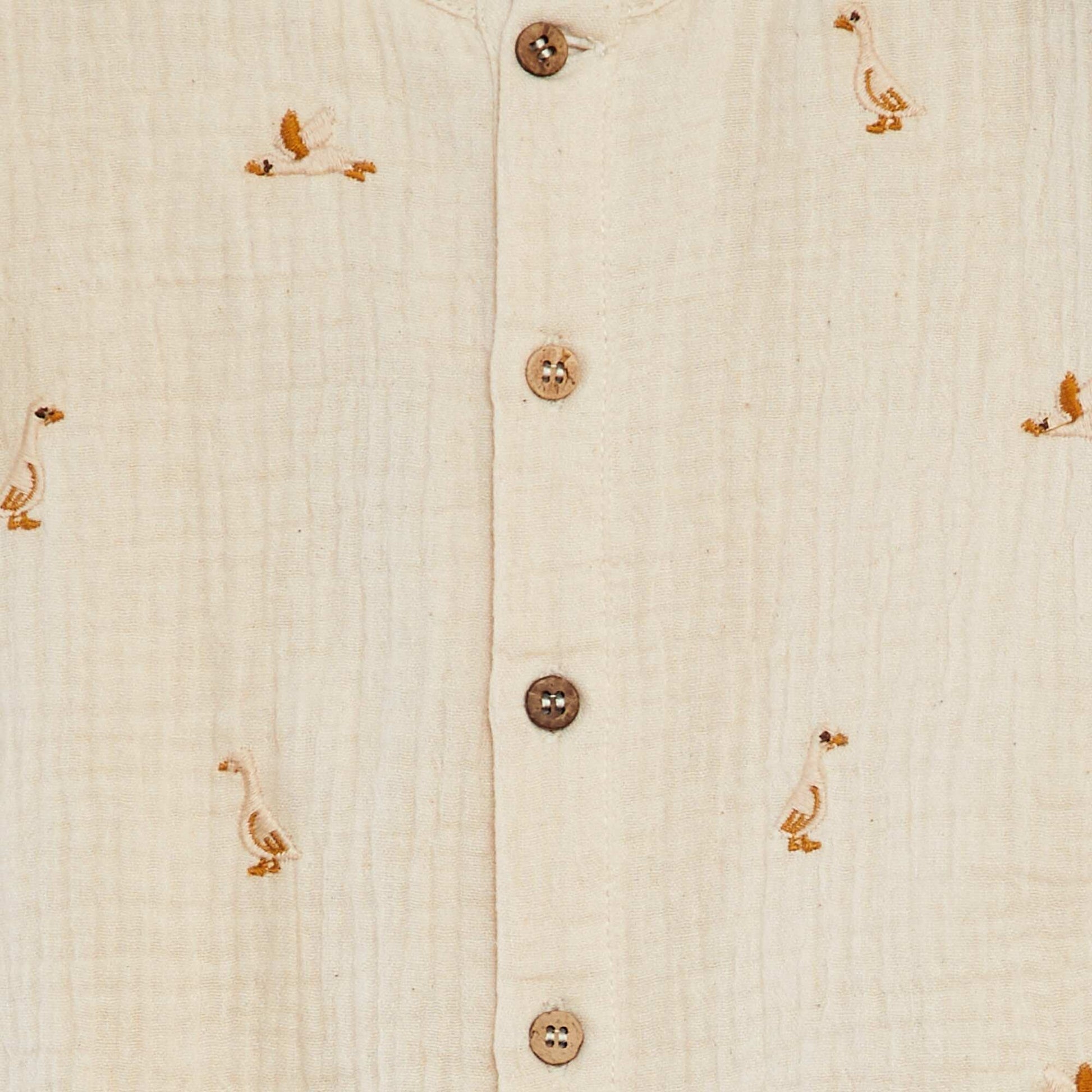 Cotton gauze romper with embroidered geese WHITE