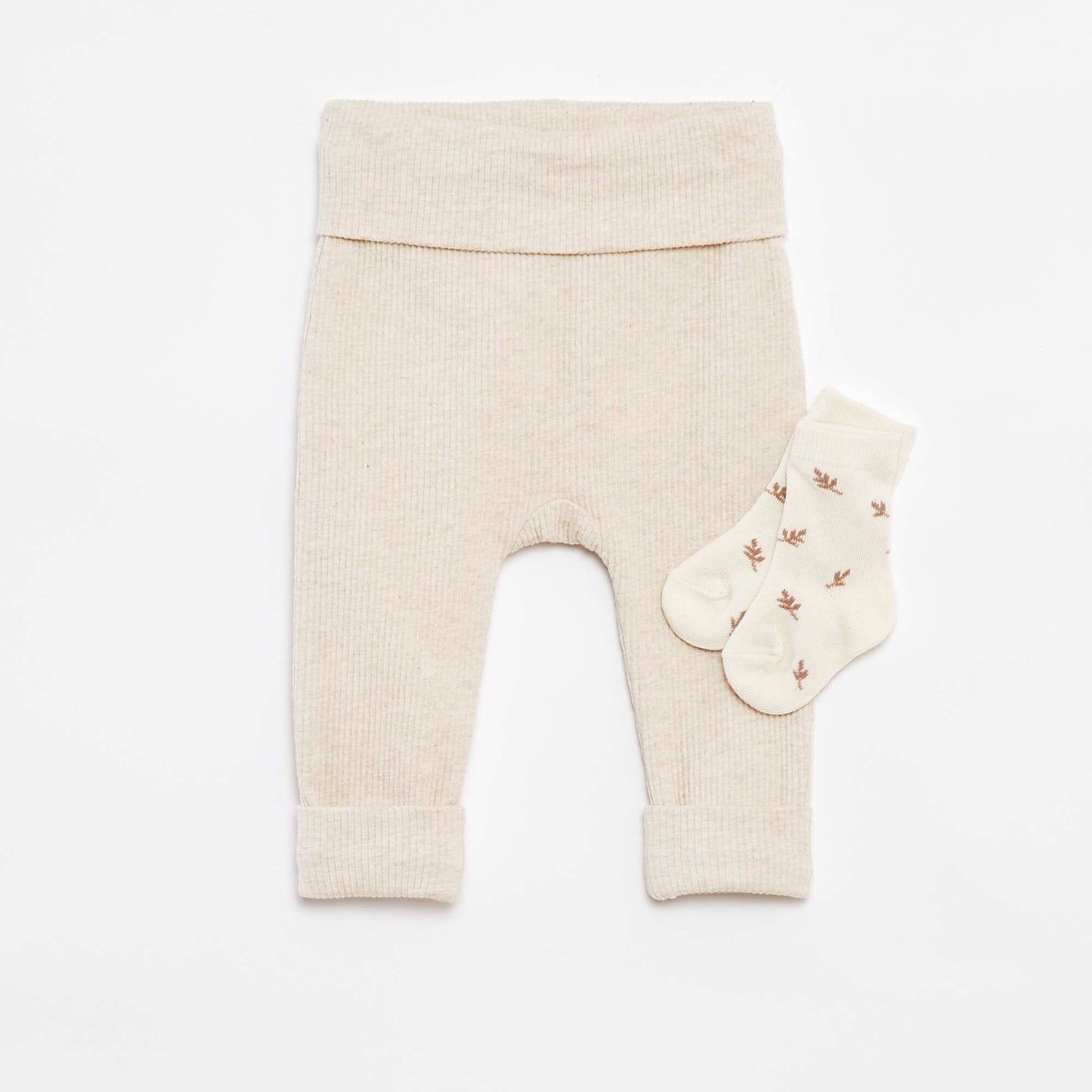 Pack of ribbed leggings and socks - 2-piece set BEIGE