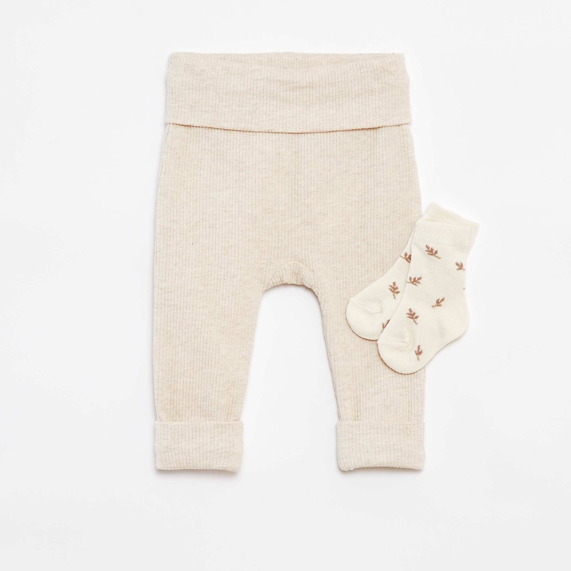 Pack of ribbed leggings and socks - 2-piece set BEIGE