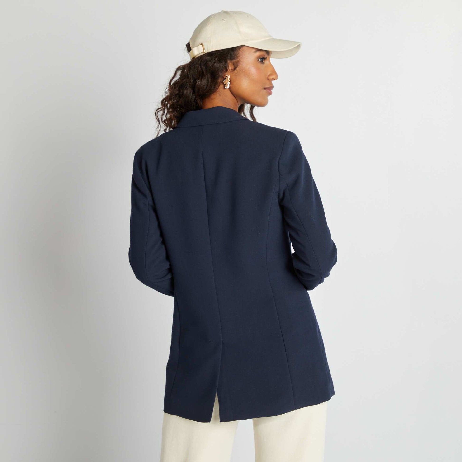 Mid-length tailored jacket with pretty golden buttons BLUE