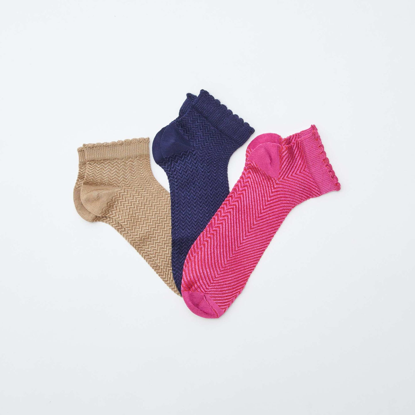 Pack of 3 pairs of shiny effect mid-length socks PINK
